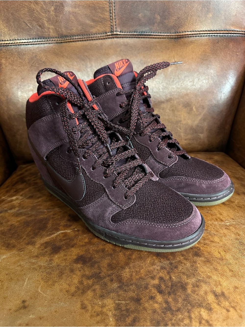 Nike Dunk Sky Hi Essential Wedge Dark Maroon Suede Upper Women’s Size 10